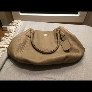 Prada tan pebble leather hobo bag